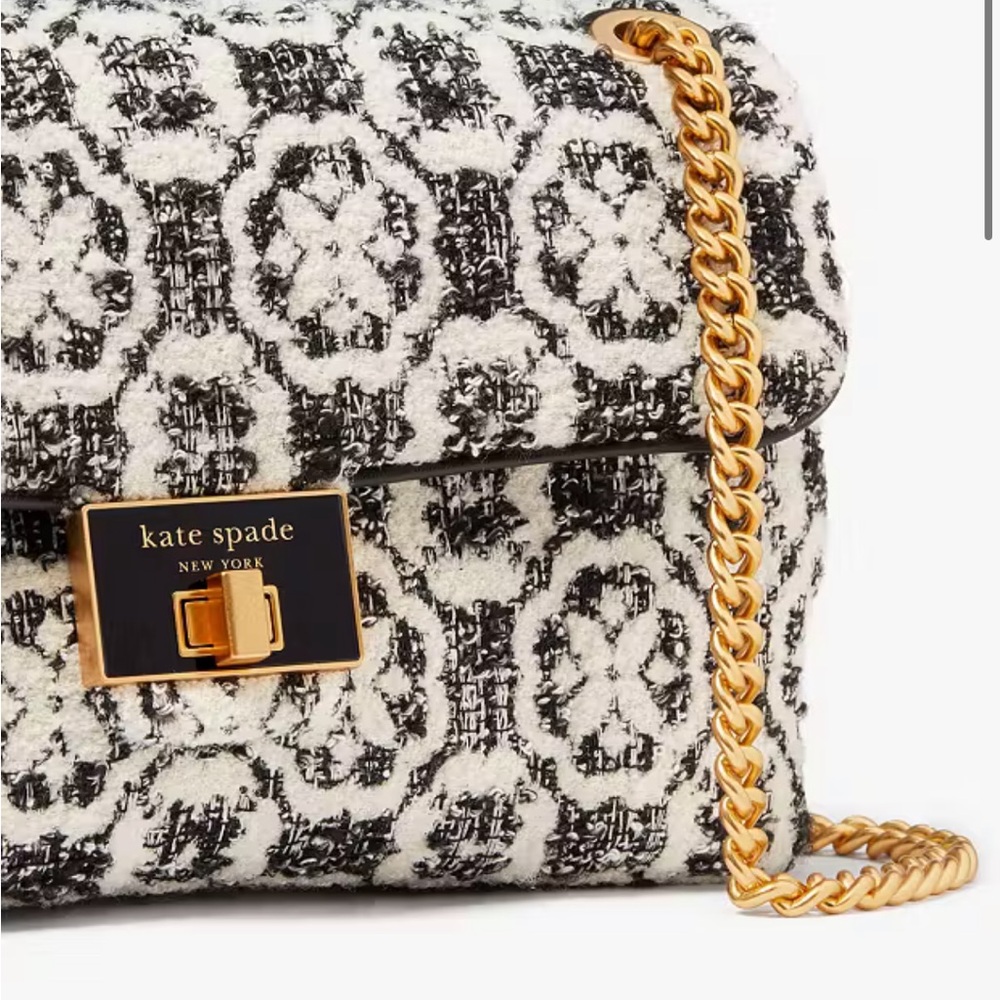 Kate Spade Tweed Evelyn Spade Flower Monogram Medium Convertible Shoulder Bag - Picture 4 of 14